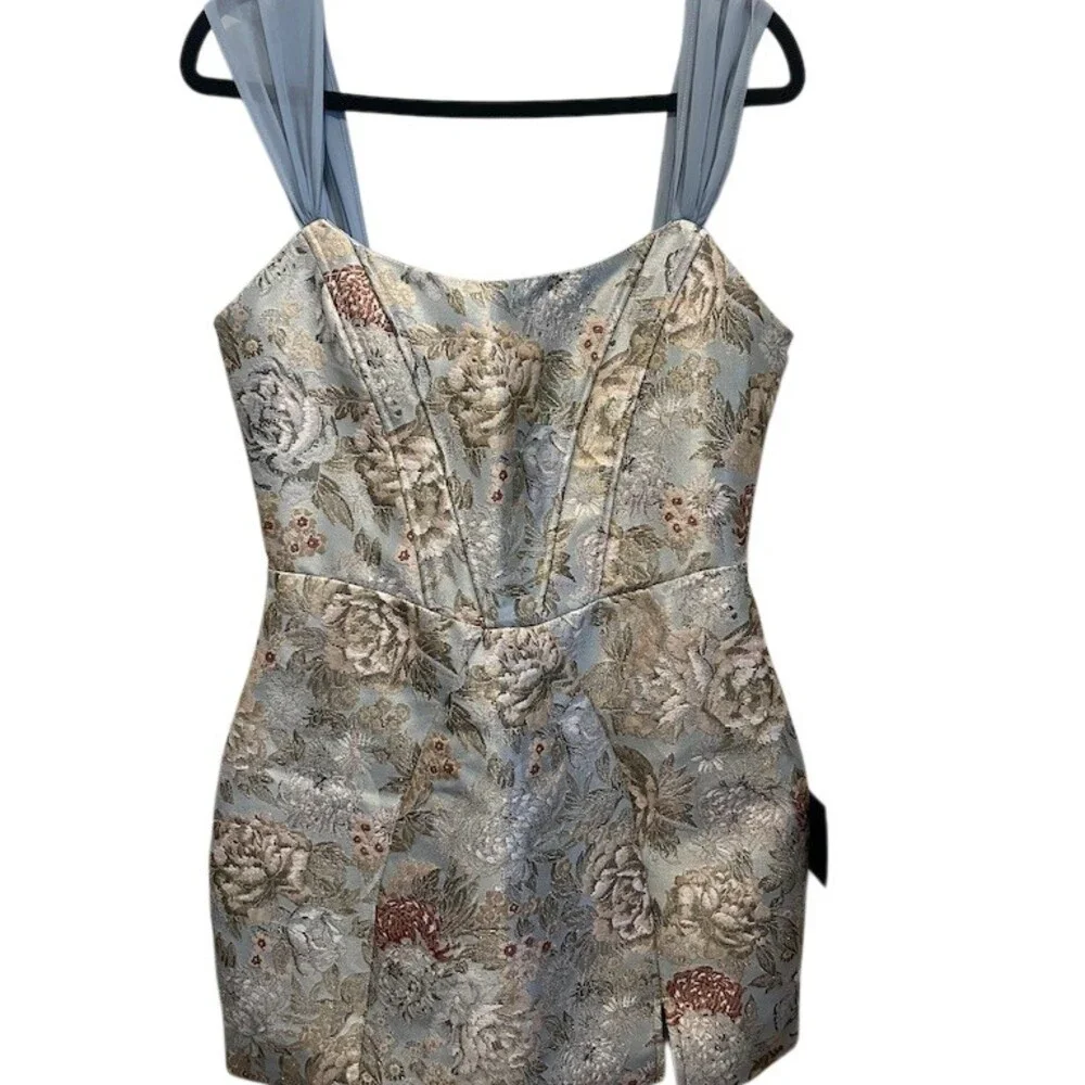 Lulus Dress Womens Size L Blue Floral Bustier Corset Square Neck Mini - Picture 2 of 9